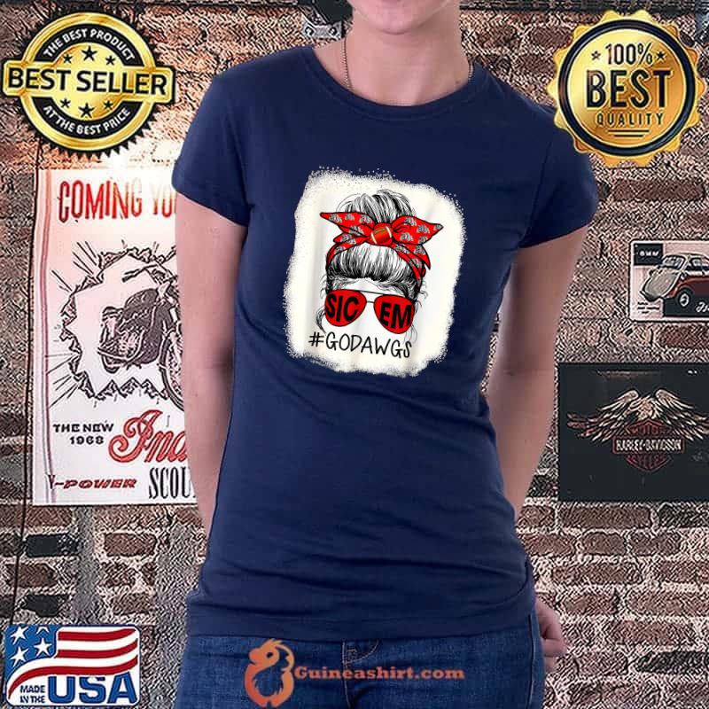 Go Dawgs SIC-EM Georgia Football Fans Sports Lovers Bleached T-Shirt Ladiestee