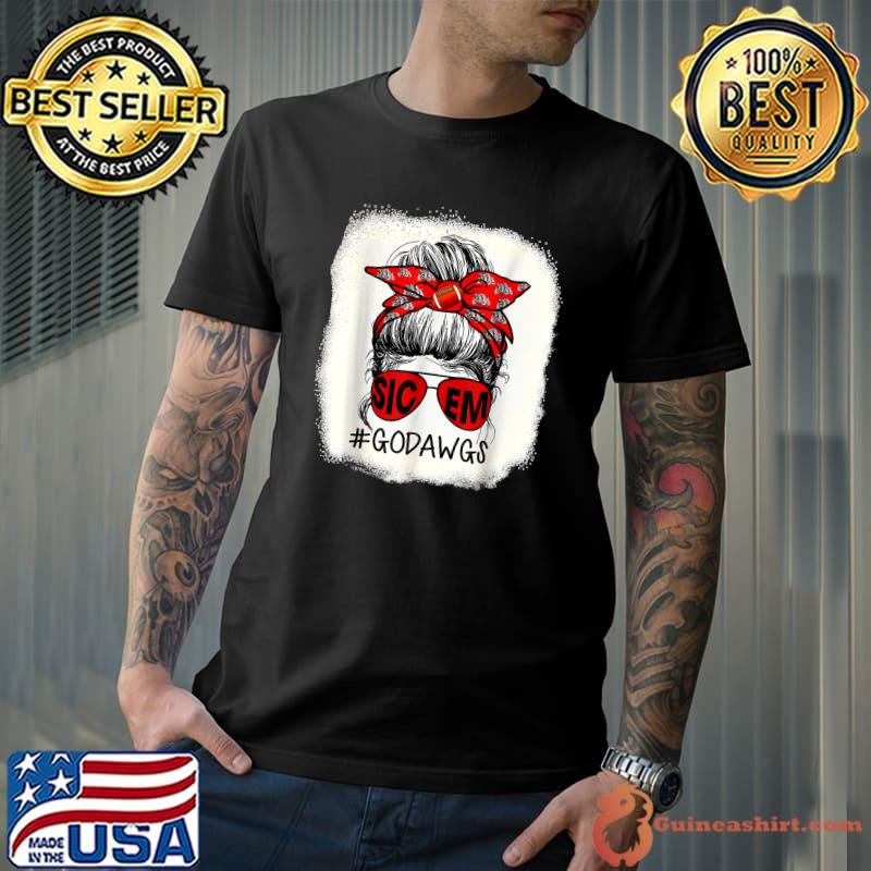 Go Dawgs SIC-EM Georgia Football Fans Sports Lovers Bleached T-Shirt