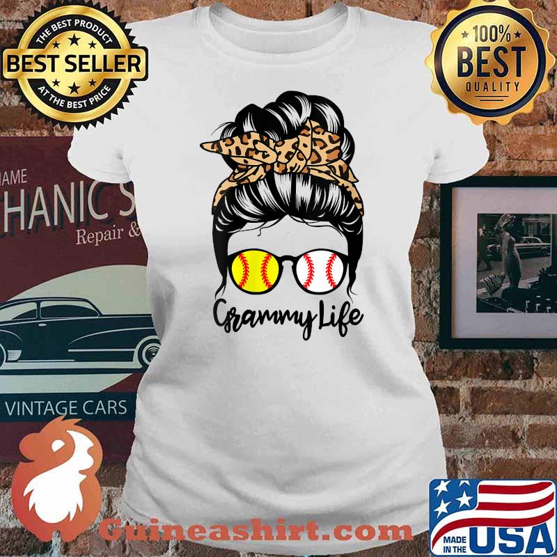 Grammy Life Messy Bun Hair Funny Baseball Softball Grammy T-Shirt Ladies tee