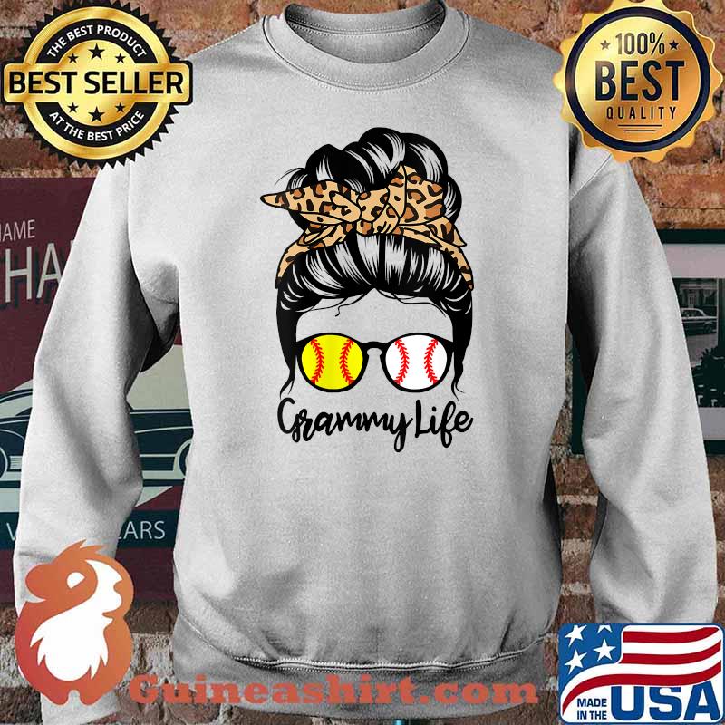 Grammy Life Messy Bun Hair Funny Baseball Softball Grammy T-Shirt Sweater