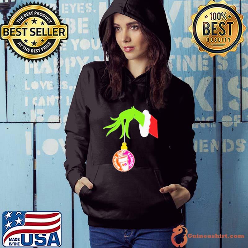 Grinch Hand Holding Dunkin’ Donuts Logo Merry Christmas Shirt
