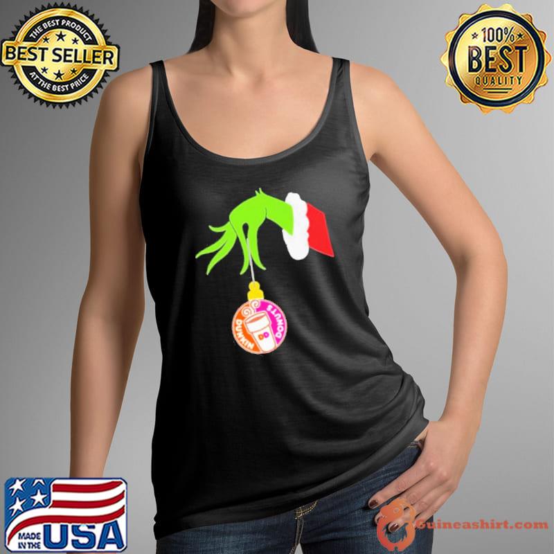 Grinch Hand Holding Dunkin’ Donuts Logo Merry Christmas Shirt Tank Top
