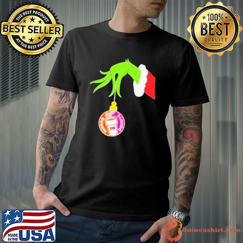 Grinch Hand Holding Dunkin’ Donuts Logo Merry Christmas Shirt Unisex