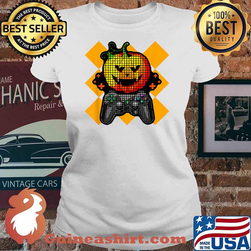 Halloween Pumpkin Gamer Boys Graphic Costume Orange Spooky T-Shirt Ladies tee