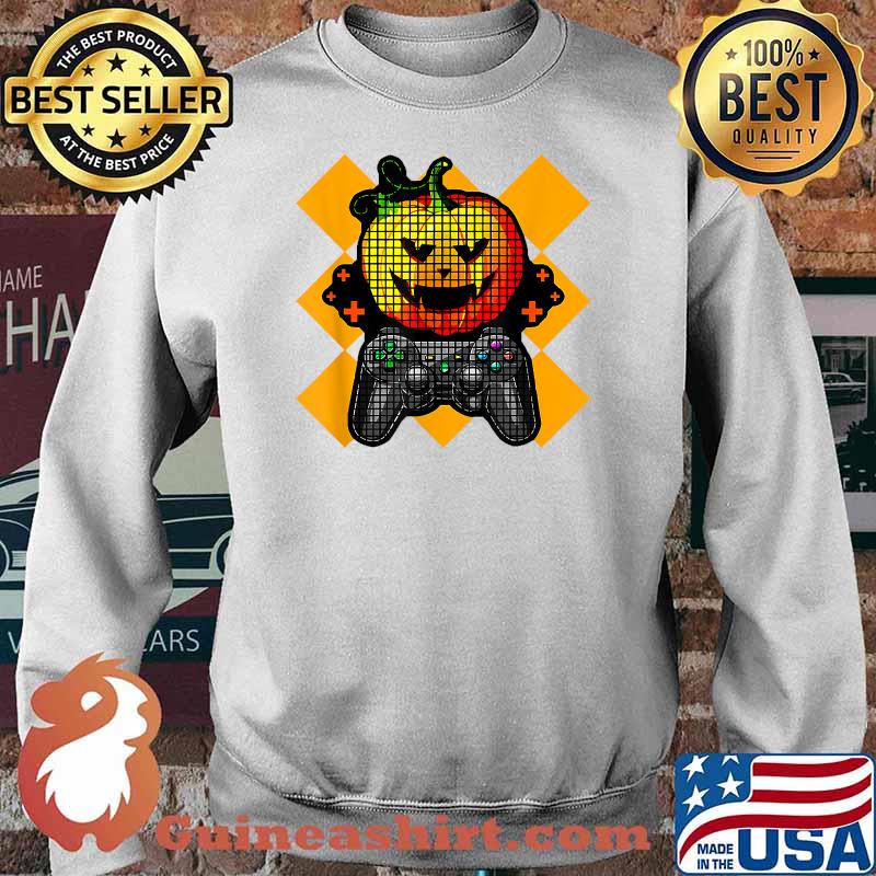 Halloween Pumpkin Gamer Boys Graphic Costume Orange Spooky T-Shirt Sweater