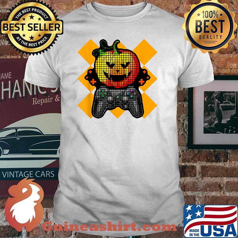 Halloween Pumpkin Gamer Boys Graphic Costume Orange Spooky T-Shirt