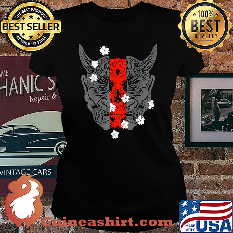 Hannya Mask with Skull and Cherry Blossoms T-Shirt Laides tee