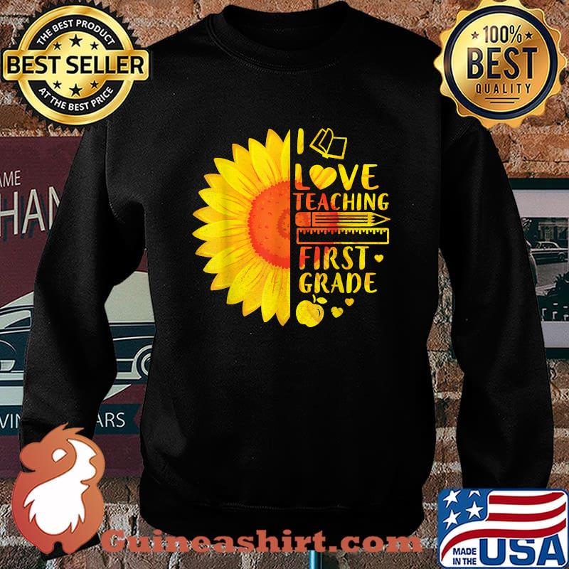 Heart Book Sunflower Teacher I Love Teaching 1st Grade Shirt Sweater