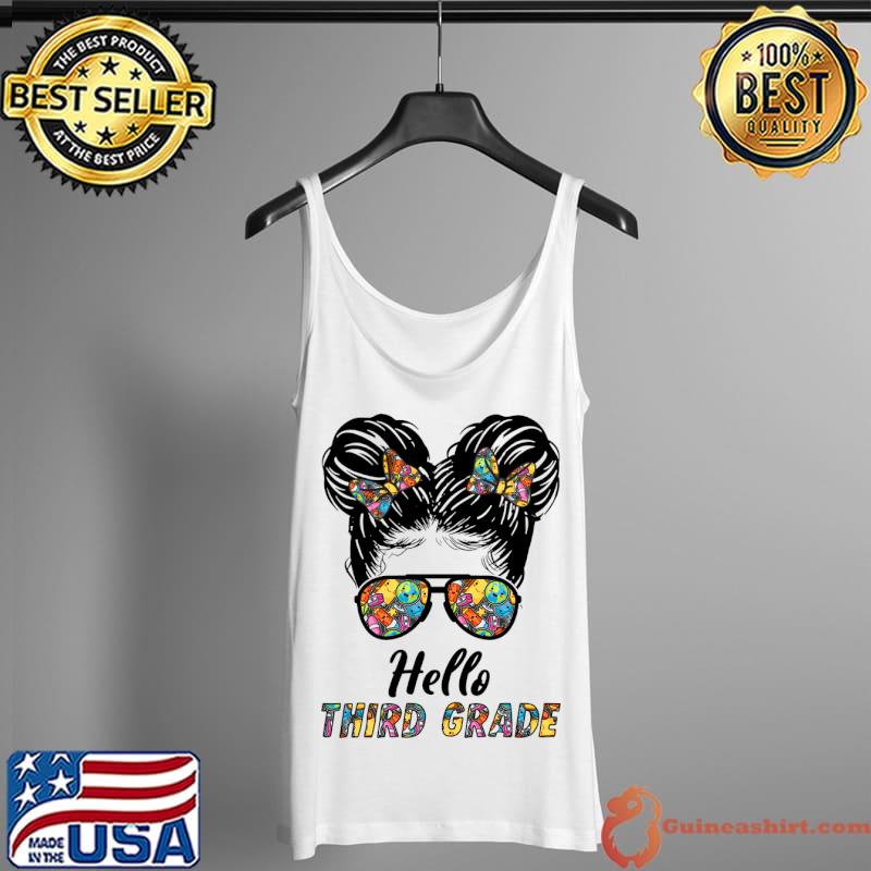 Hello Third Grade Messy Bun Messy Hair Kids T-Shirt Tank Top