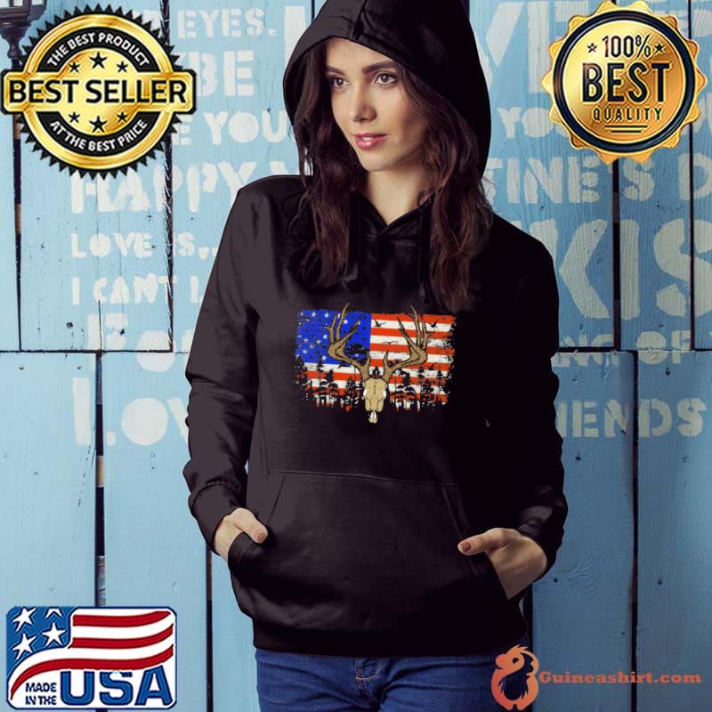 Hunters Deer Skull On American Flag Shirt