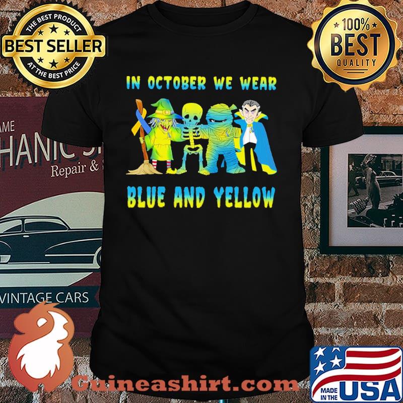 In October We Wear Blue And Yellow Halloween Shirt
