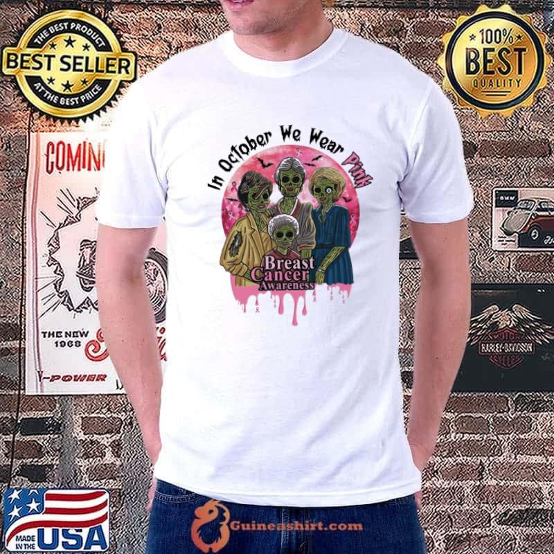 In October We Wear Pink Breast Cancer Awareness Halloween Old WOmen Moon s Unisex