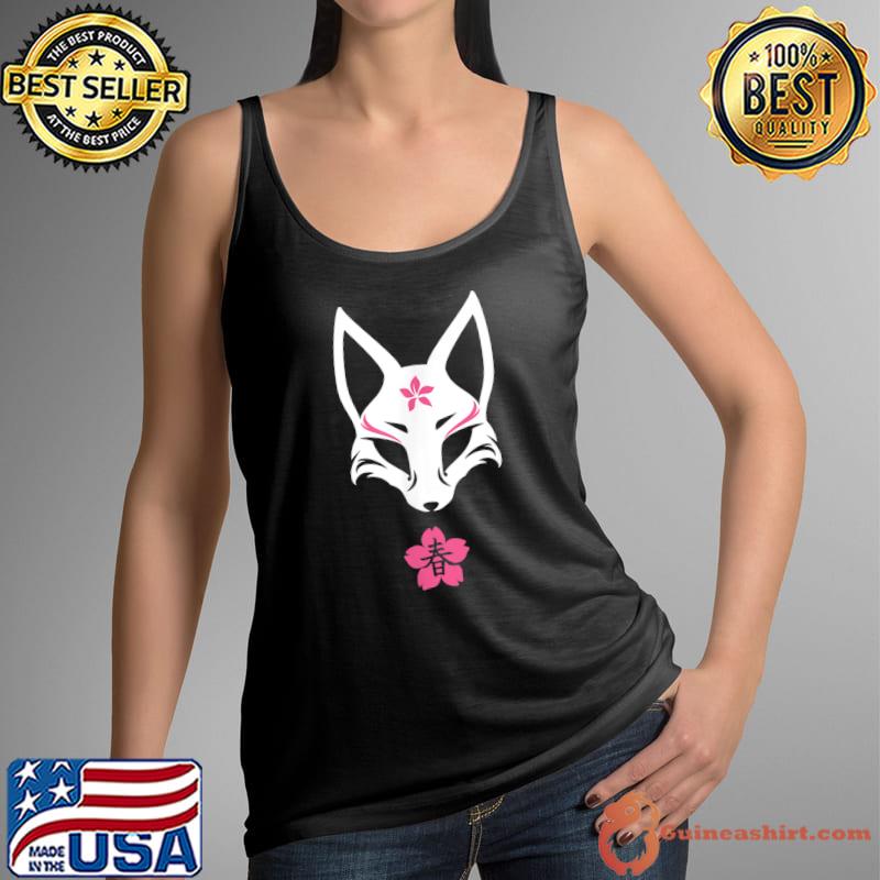 Japanese Kitsune Fox Mask Pink Spring Aesthetic Design T-Shirt Tank Top