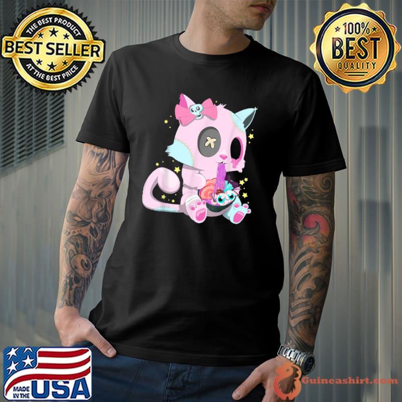 Kawaii Pastel Goth Witchy Cat eats Ramen Cute Creepy Cat T-Shirt Unisex