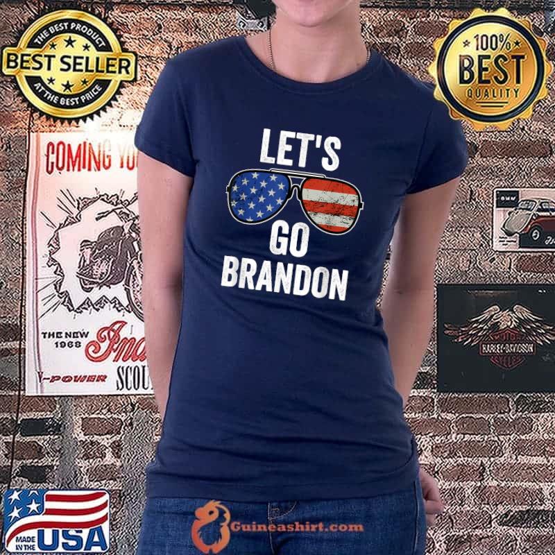 Let's Go Brandon Conservative Anti Liberal US Flag glasses T-Shirt Ladiestee