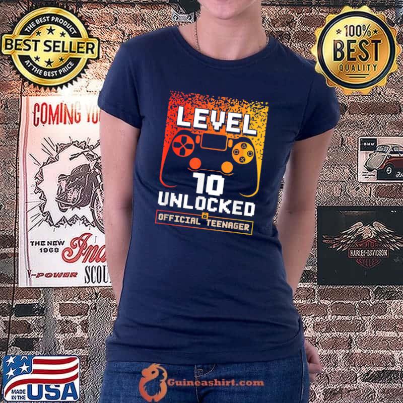 Level 10 Unlocked Official Teenager 10th Birthday T-Shirt Ladiestee