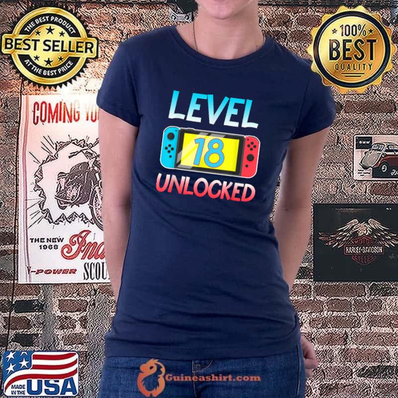 Level 18 Unlocked Gamer 18th Birthday Video Game Lovers T-Shirt Ladiestee