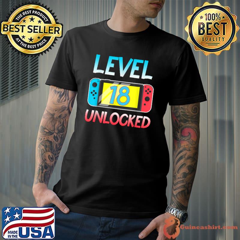 Level 18 Unlocked Gamer 18th Birthday Video Game Lovers T-Shirt Unisex