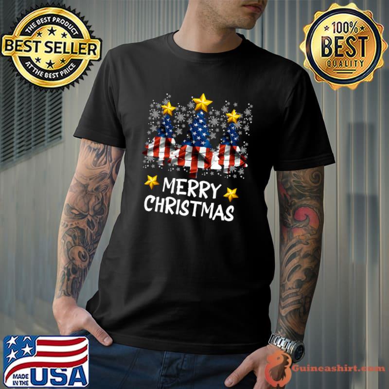 Merry Christmas Tree American Flag Funny US Flag Xmas Pajama T-Shirt