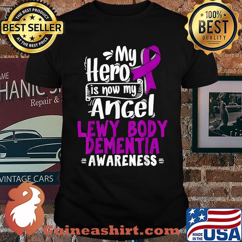 My hero is now my ancel Lewy Body Dementia Purple Awareness Ribbon t-shirt