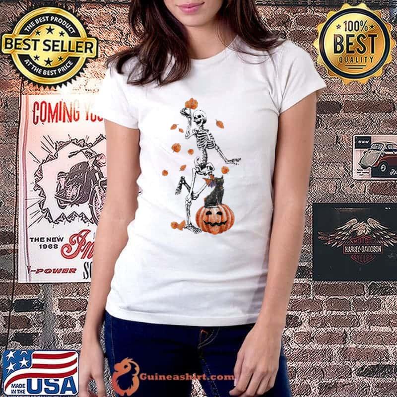 Nice dancing Skeleton Fall Halloween Pumpkin Shirt Ladiestee