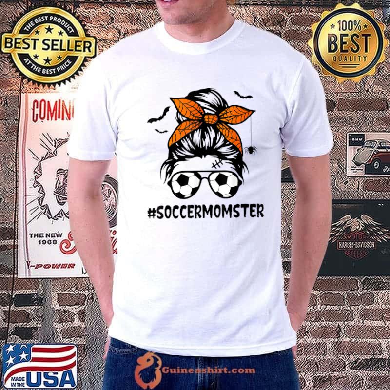 Original soccer Momster Shirt for Women Halloween Mom Messy Bun Hair T-Shirt