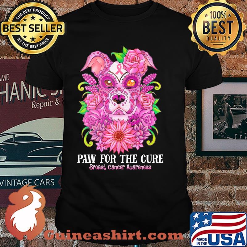 Paw For The Cure Breast Cancer Awaereness Dog Flower Shirt