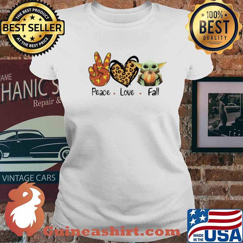 Peace Love Fall Baby Yoda Leopard Shirt Ladies tee