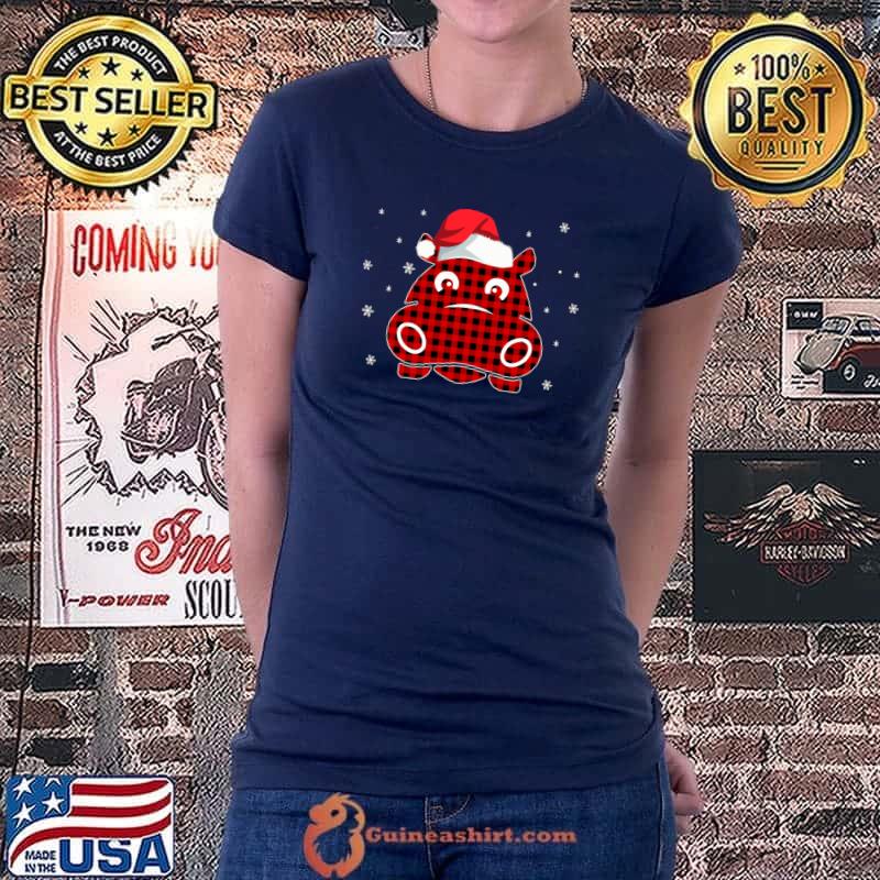 Red Plaid Hippopotamus Christmas Lights Santa Hat Pajamas T-s Ladiestee