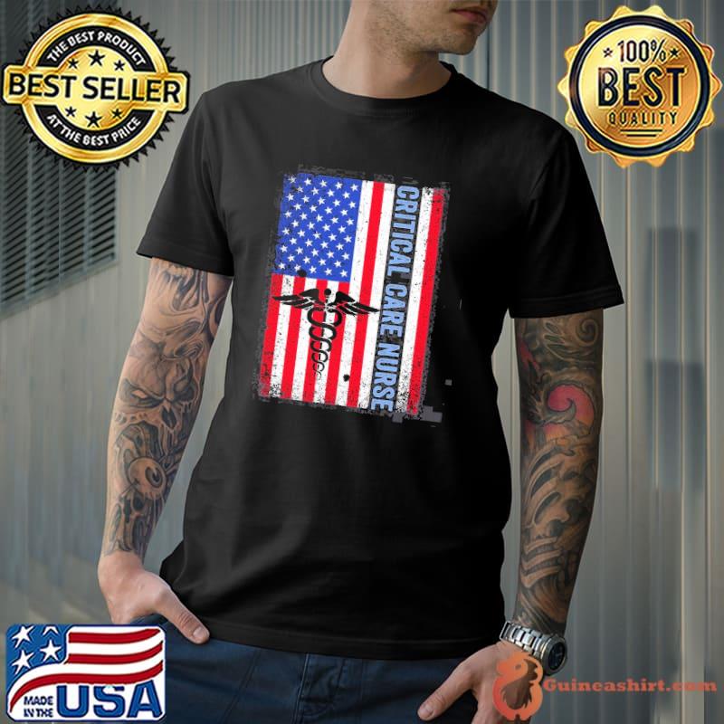 Retro American Flag Critical Care Nurse Shirt 4th Of July Shirt Unisex