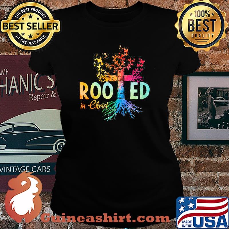 Rooed In Christ Tree Cross Shirt Laides tee