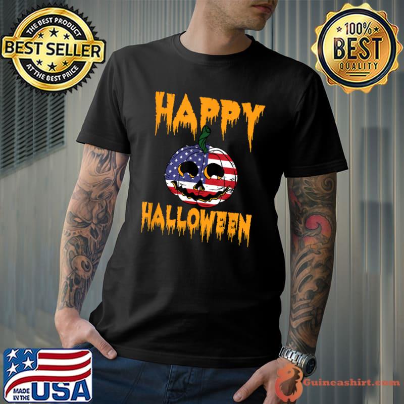 Scary Halloween Pumpkin USA flag T-Shirt Unisex