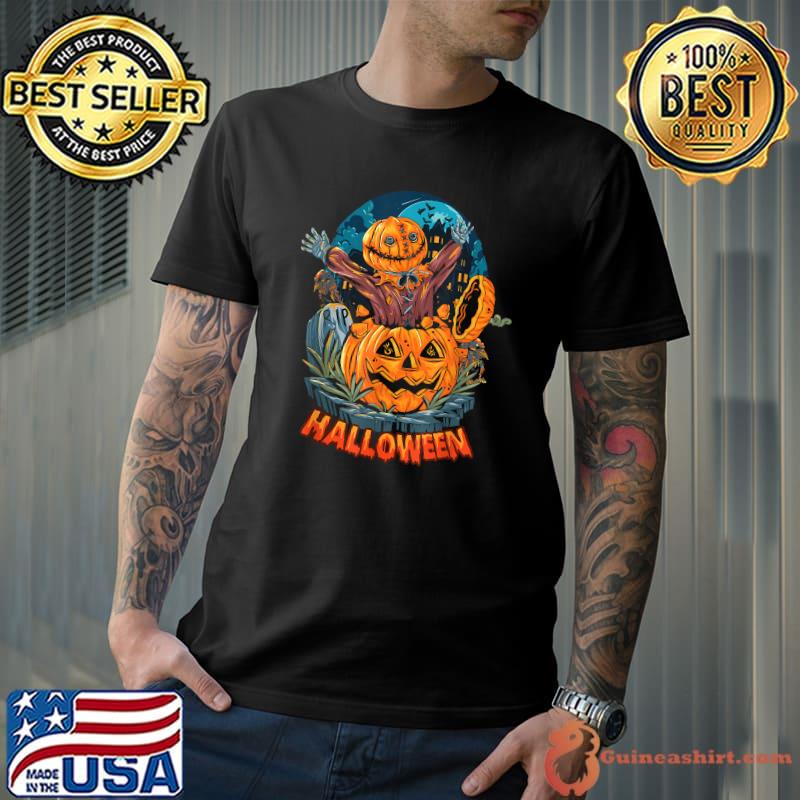 Scary Orange Pumpkin Hallowe'en Son From Father Graphic T-Shirt Unisex