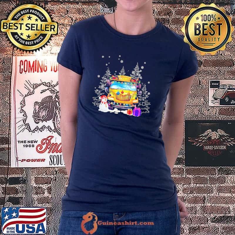 School Bus Snowman Gilf Christmas Shirt Ladiestee