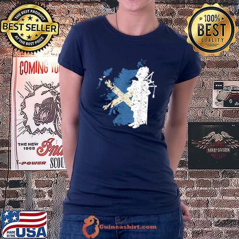 Scottish Flag I Scottish Bagpipe Sack Pipe T-Shirt Ladiestee