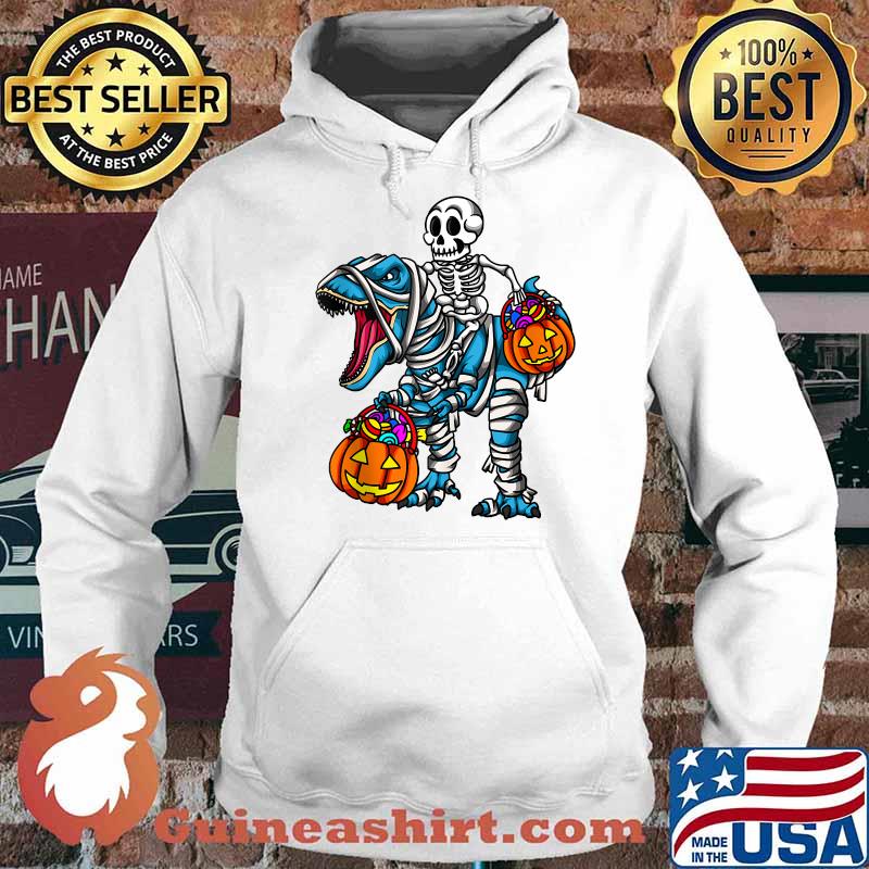 Skeleton Riding Mummy Dinosaur T Rex Halloween Pumpkin T-s Hoodie
