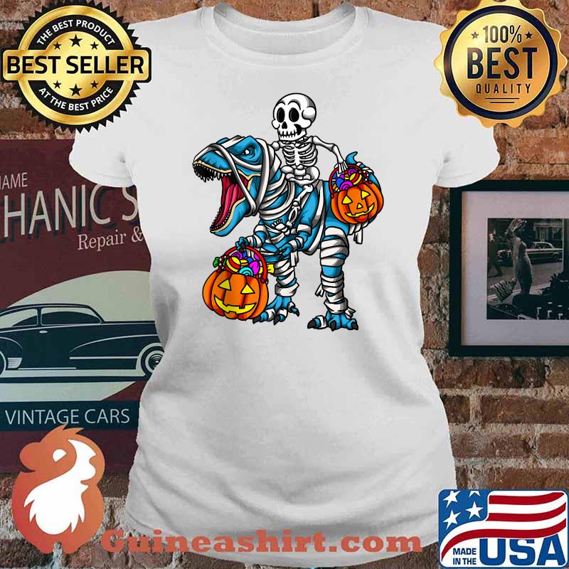 Skeleton Riding Mummy Dinosaur T Rex Halloween Pumpkin T-s Ladies tee