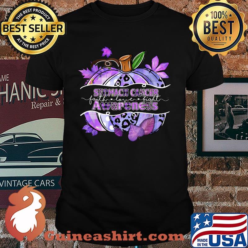 Stomach Cancer Awareness Faith Love Fight Pumpkin Christian T-Shirt