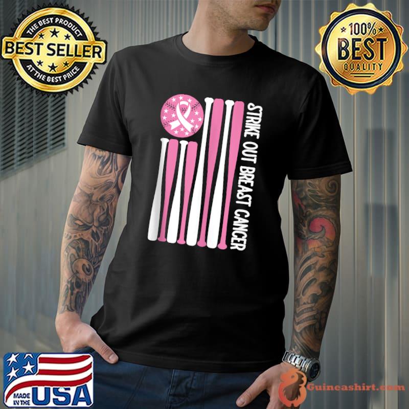 Strike Out Breast Cancer Baseball Lover Pink American Flag T-shirt