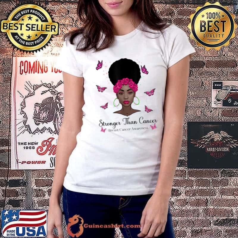 Stronger Than Cancer Black Queen Breast Cancer Awareness T-Shirt Ladiestee