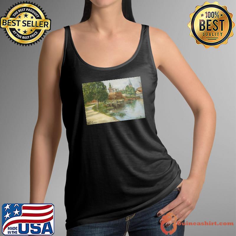Svenska Stad Med Kyrka Och Fyr Strandvy Viktor Lindblad Shirt Tank Top