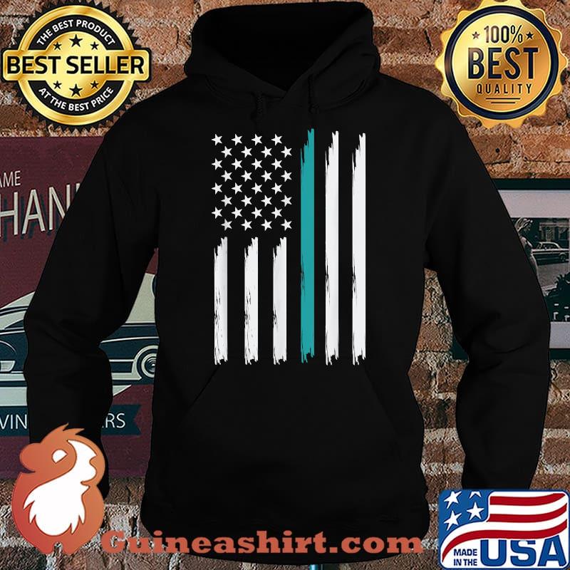 Teal American Flag with Dog Tags Veteran PTSD Awareness T-Shirt Hoodie