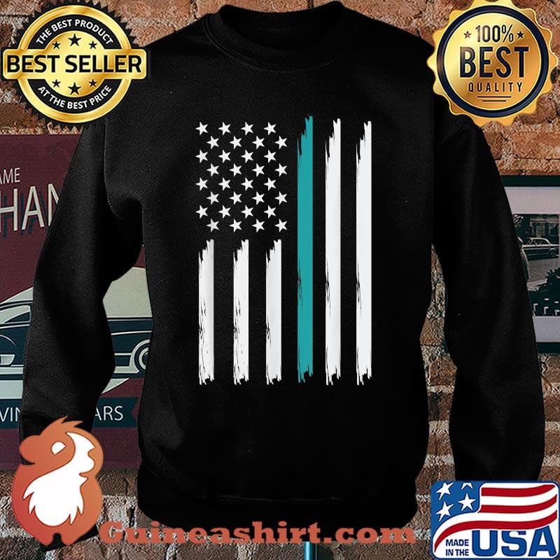 Teal American Flag with Dog Tags Veteran PTSD Awareness T-Shirt Sweater