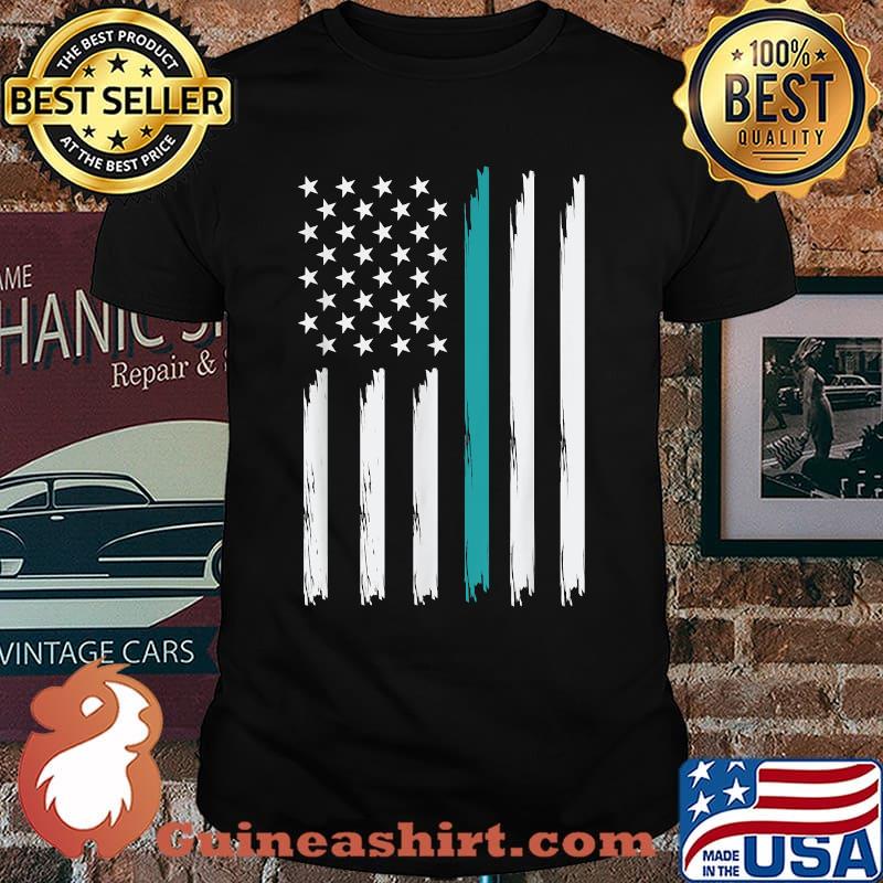 Teal American Flag with Dog Tags Veteran PTSD Awareness T-Shirt