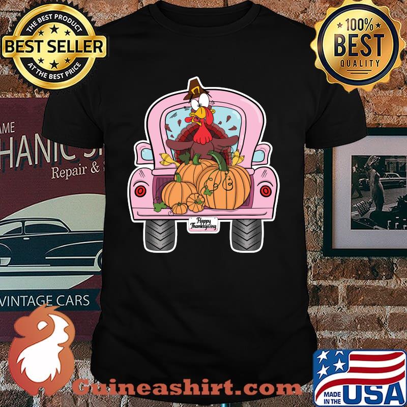 Thanksgiving, Turkey, Vintage, Pink, Truck, Pumpkins T-shirt