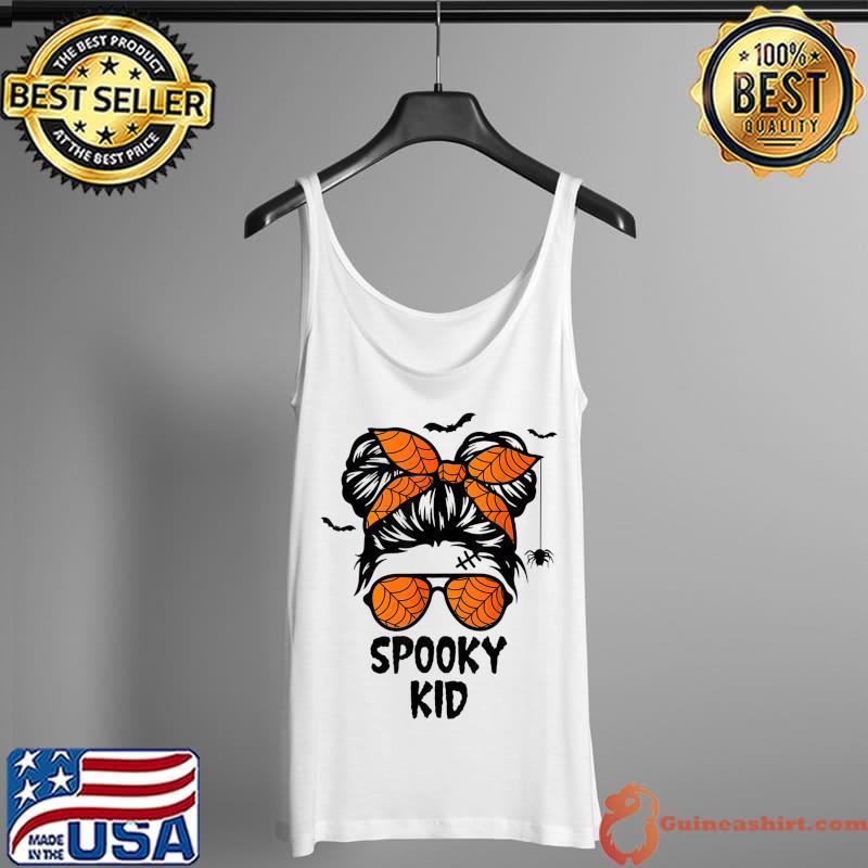 Top spooky Kid Halloween Shirt for Girls Youths Messy Bun Scary T-Shirt Tank Top