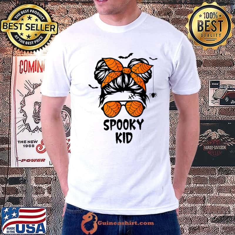 Top spooky Kid Halloween Shirt for Girls Youths Messy Bun Scary T-Shirt