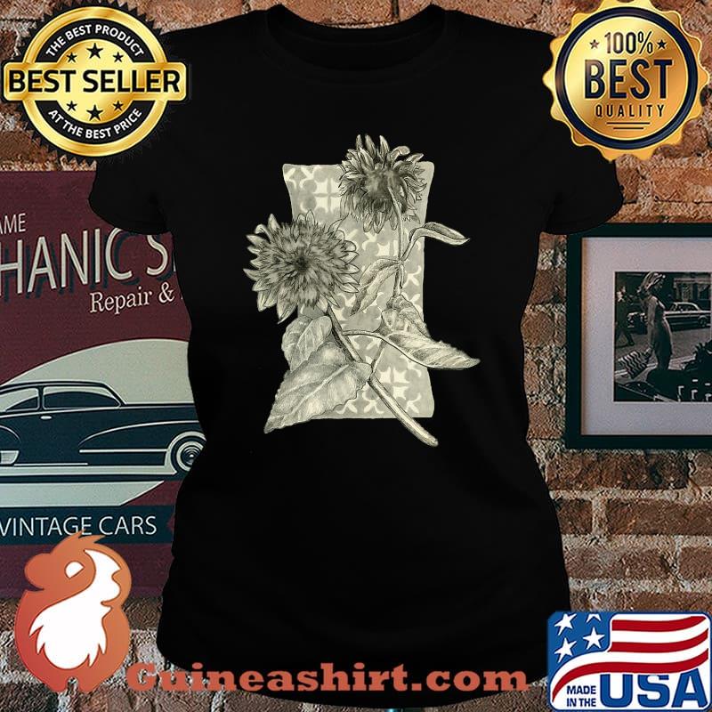 Two sunflowers with stems flowers garden leaves petal nature T-Shirt Laides tee