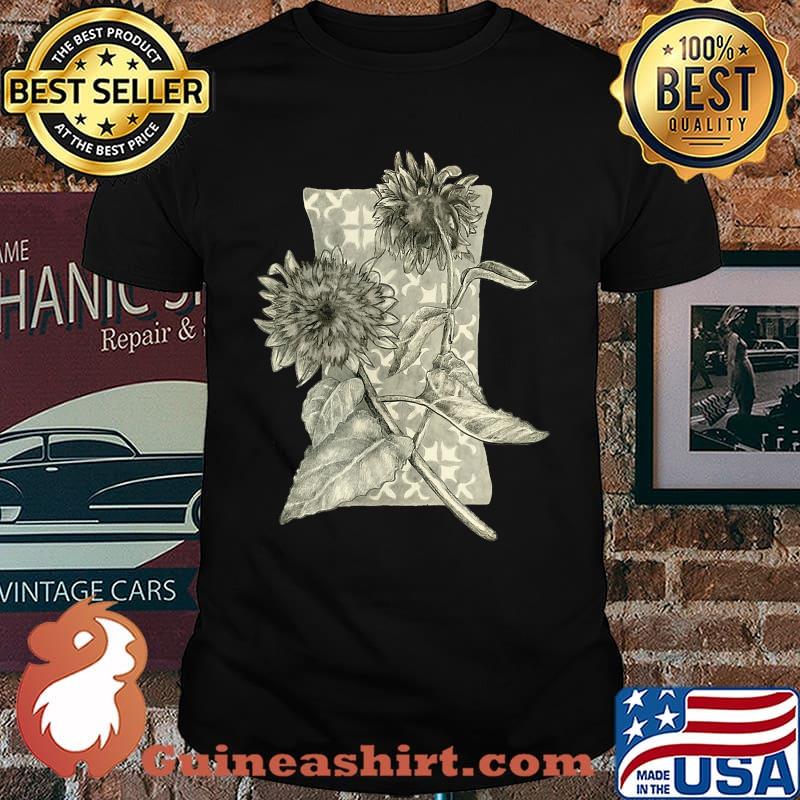 Two sunflowers with stems flowers garden leaves petal nature T-Shirt