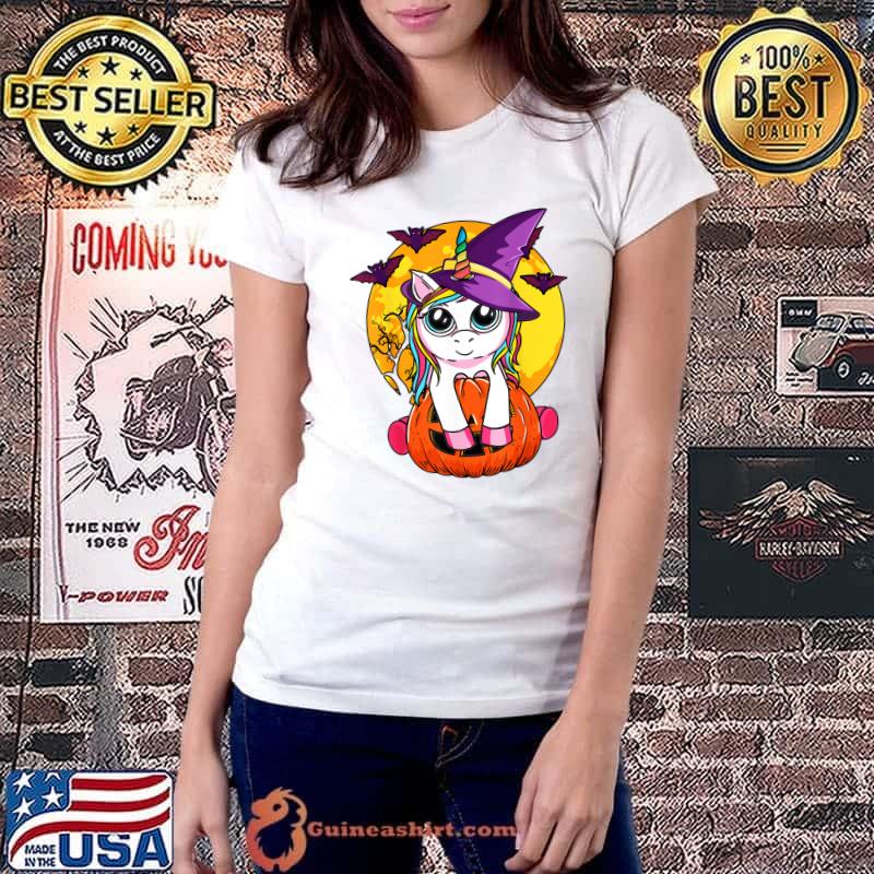 Unicorn Pumpkin Halloween Essential T-Shirt Ladiestee